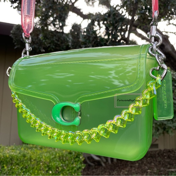 Hand Crafted Handbags - TRIPLE HEARTS Slime Green Jelly Resin Bag Strap Novelty Bag Strap Kawaii Y2K